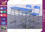 Double School Desk And Chair With Cabinet / Colorful Steel Frame Fixed
