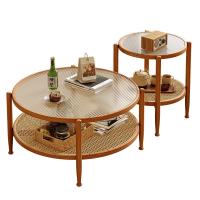 Buy cheap Rattan Glass Tea Table Japanese Style Double Glass Coffee Table product