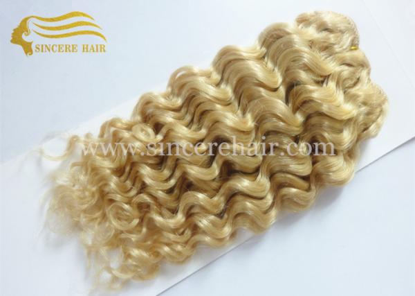 Buy cheap New Fashion Hair Products, 30 CM Blonde #613 Curly Remy Human Hair Weave Extension for Sale from wholesalers