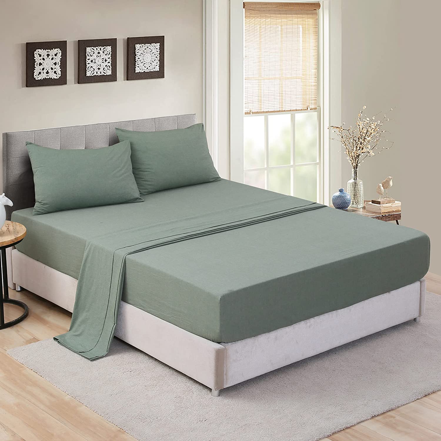 Non-Filling 100% Washed Cotton 4 Piece Bed Sheets for a Relaxing Sleep