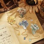 Hollow Custom Bookmark Vintage Flowers Painting With Metal Chain Pendant