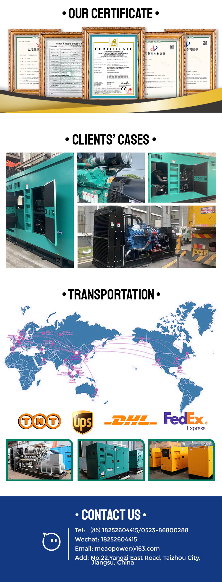 Low Noise 50/150/250/350/500 Kw Kva Super Silent Diesel Generator with Cummins Engine