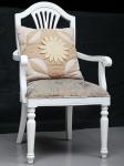 White Antique Wooden Throne Chair Embroidery Pads Dining Chair Upholstery Fabric