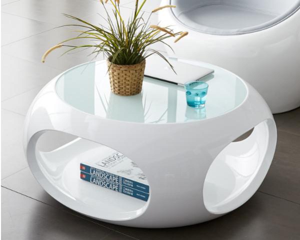 Buy cheap Modern Home Furniture Fiberglass Hole Glass Top Round Centre Coffee Table from wholesalers