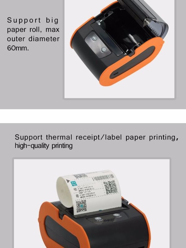 Portable Wireless BT 80mm Thermal Barcode Printer with Rechargeable Battery Display Screen USB Cable for Android iOS Win