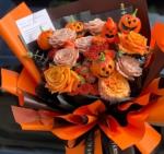 Orange Halloween flower wrapping paper
