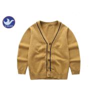 Buy cheap Small Cables Along Neck Brown Boys Cardigan Sweaters V Neck Long Sleeves Stripe product