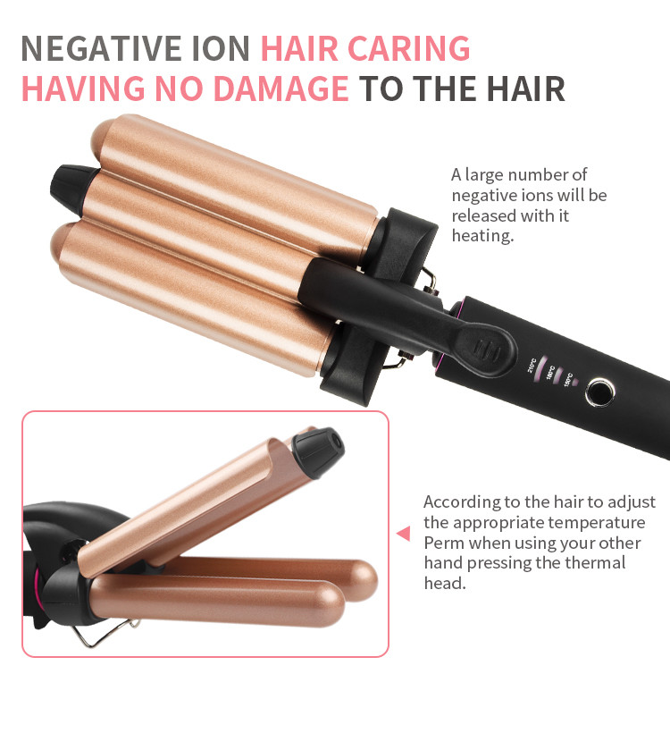 Portable DIY Hair Curling Iron 3 Barrel Wand 210C Temperature