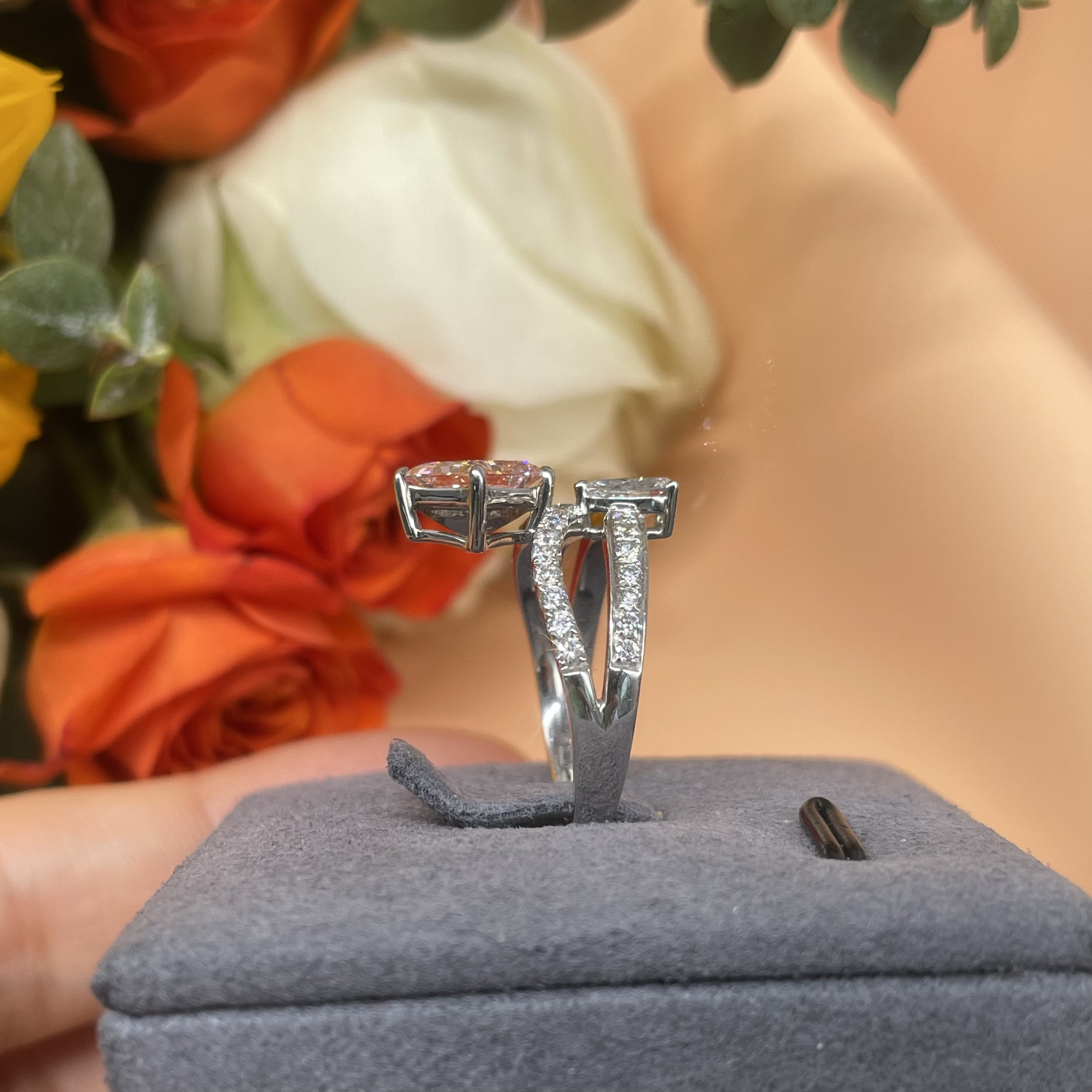 Certified Lab Diamond Jewelry Pink Princess Diamond Custom-Made Fancy Diamond Ring