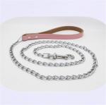 Matching Cowhide Dog Neck Chain Chrome Plated Iron Traction Dog Leash Chain