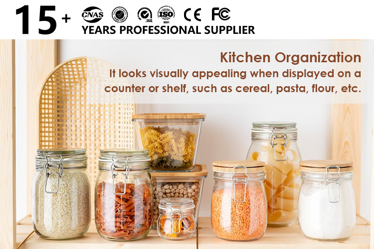 Free Sample 1L 1.5L 2L Square Glass Clip Lid Jar Flip Top Glass Jar with Flip Top Lid