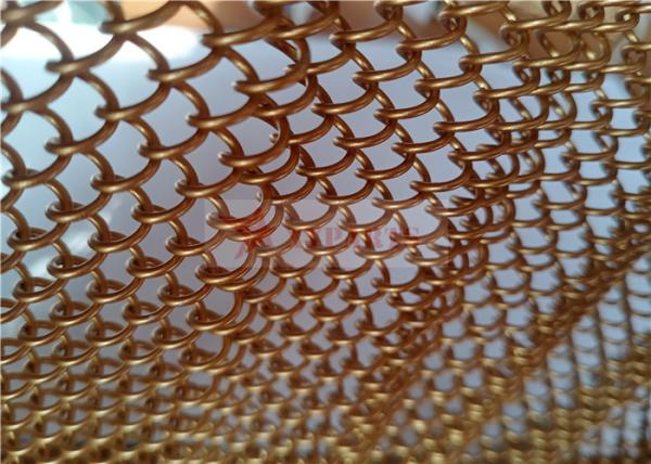 Anodized Aluminium Coil Metal Mesh Curtains Gold Color For Architectural