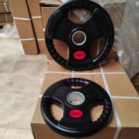 Buy cheap 3 Holes Black Rubber Coated Weight Plate Free Weights Barbell Plate product