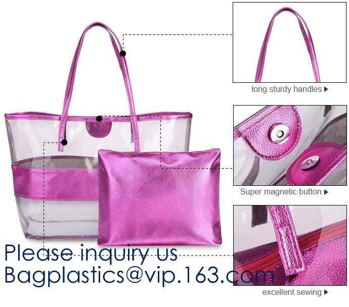 Vinyl Transparent PVC Gusset Bag Plastic Tote Shopping Bag For Packaging TPU Laser Makeup Handbag PVC Cosmetic Shopping