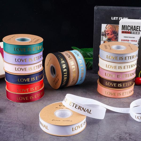 Buy cheap 2.5 Threaded Ribbon, Flower Packaging Ribbon, Floral Art, Hot Stamping, Ribbed Ribbon, LOVE English Letter bouquet tie from wholesalers