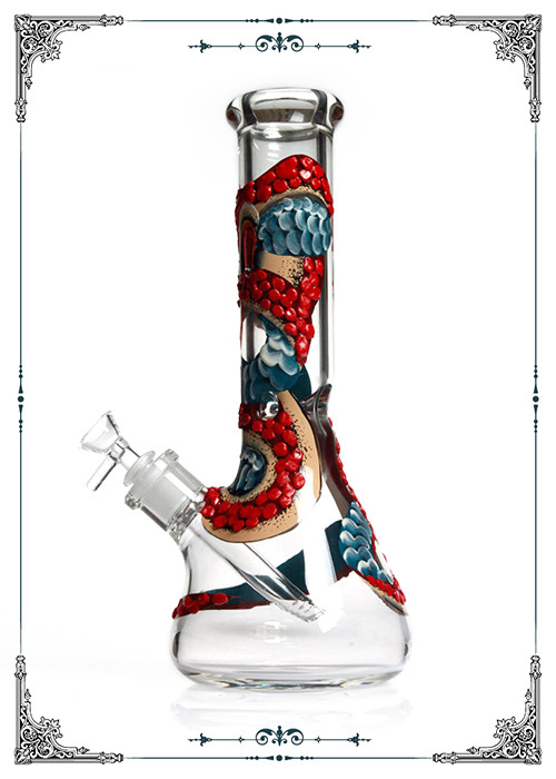 7MM Beaker Glass Bong Smoking Water Pipe With Stereoscopic Snake Art On Glass