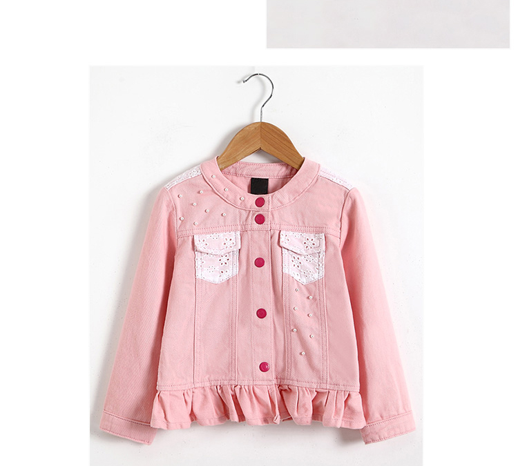 Spring Pink Color Children Girl Denim Jackets , Cute Jeans Coat For Girl