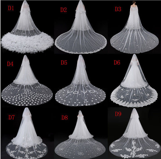 Long drag lace veil, Europe and the United States pure white bud silk yarn, around the shoulder of the beautiful long