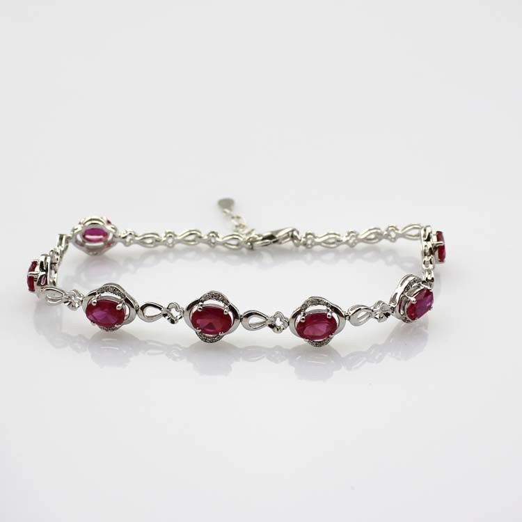 Sterling Silver Link 5x7mm Created Ruby Cubic Zircon Tennis Bracelet (H08RED)