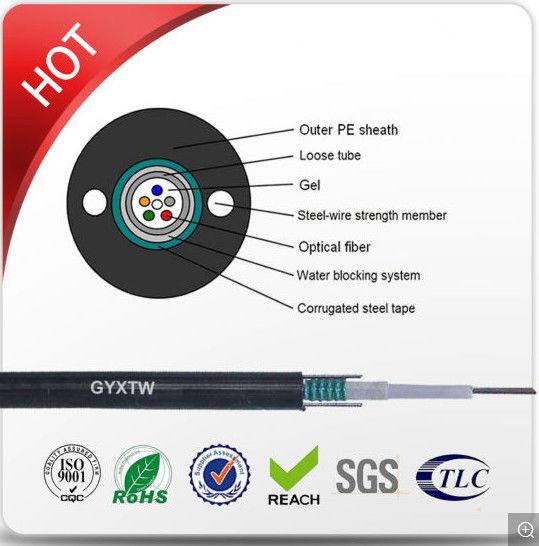 PE Jacket Single Mode G652D Armoured Fiber Optic Cable Unitube Type GYXTW Light