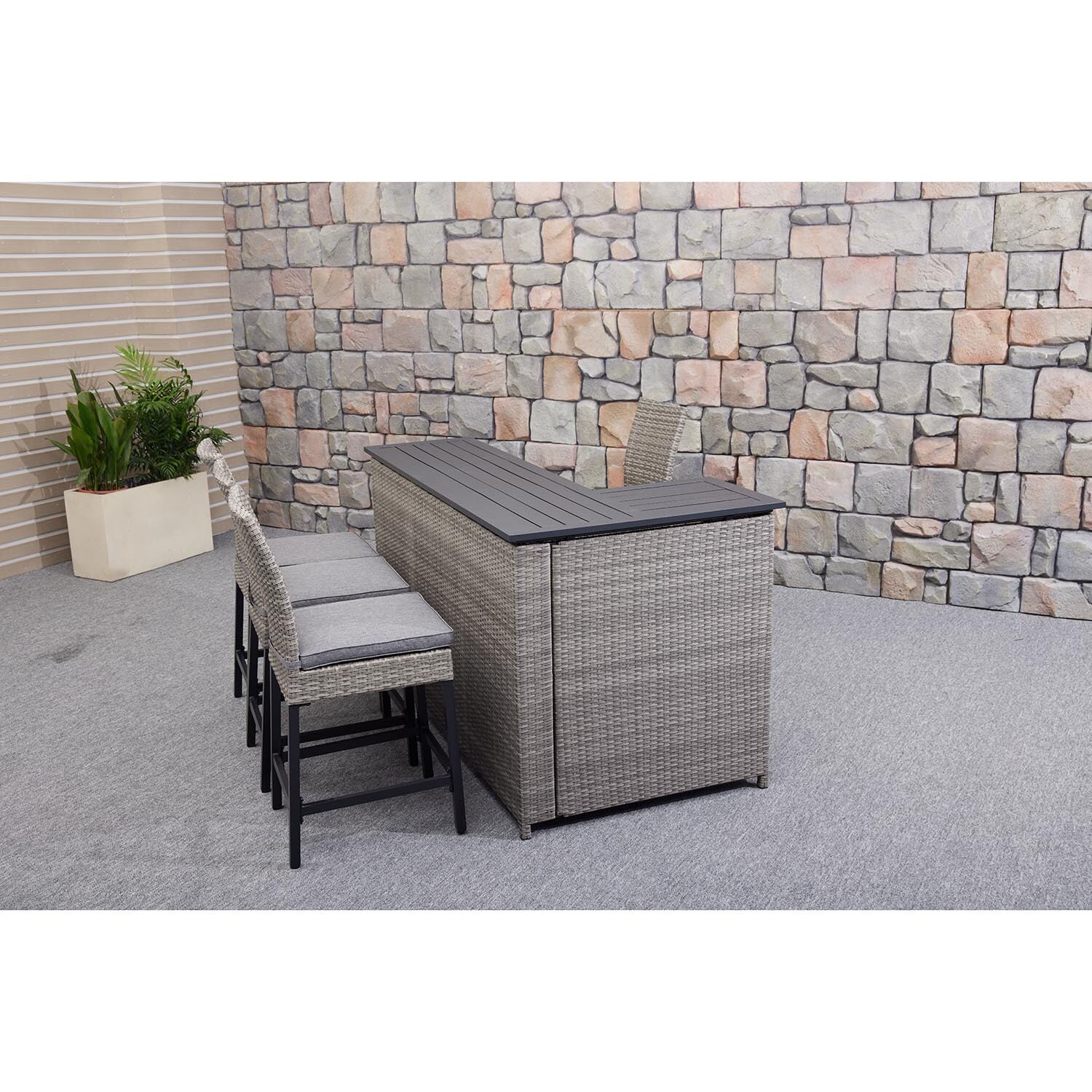 PE Wicker Rattan Outdoor High Bar Chair and Table Set for Modern Dining Furniture