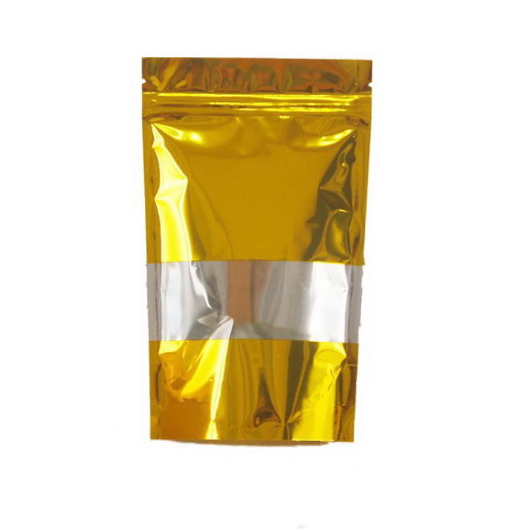Stand Up Mylar Bags Gold Aluminum Foil Doypack with Clear Window and Zip Lock