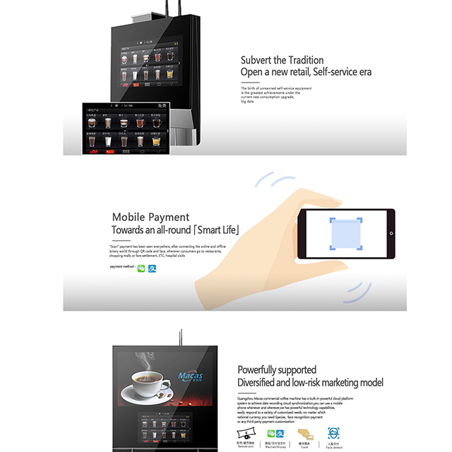 300 Cups Commercial Espresso Coffee Vending Machine Accept QR Code Pay