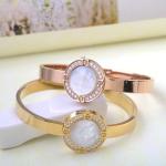 Stainless Steel Bracelet with White Shell, Diamond Cuff Bangle, Silver , gold