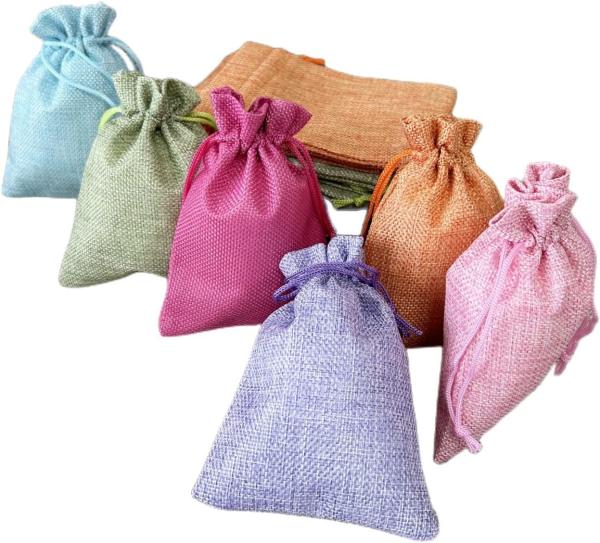 5.5 x 3.9 Inch 6 Color Burlap Favor Gift Bags Linen Drawstring Bags for Gifts