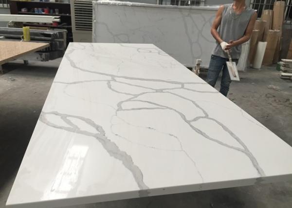 Quality Gray And White Quartz Tile Countertop Kitchen Cabinet Top Customised Size for sale