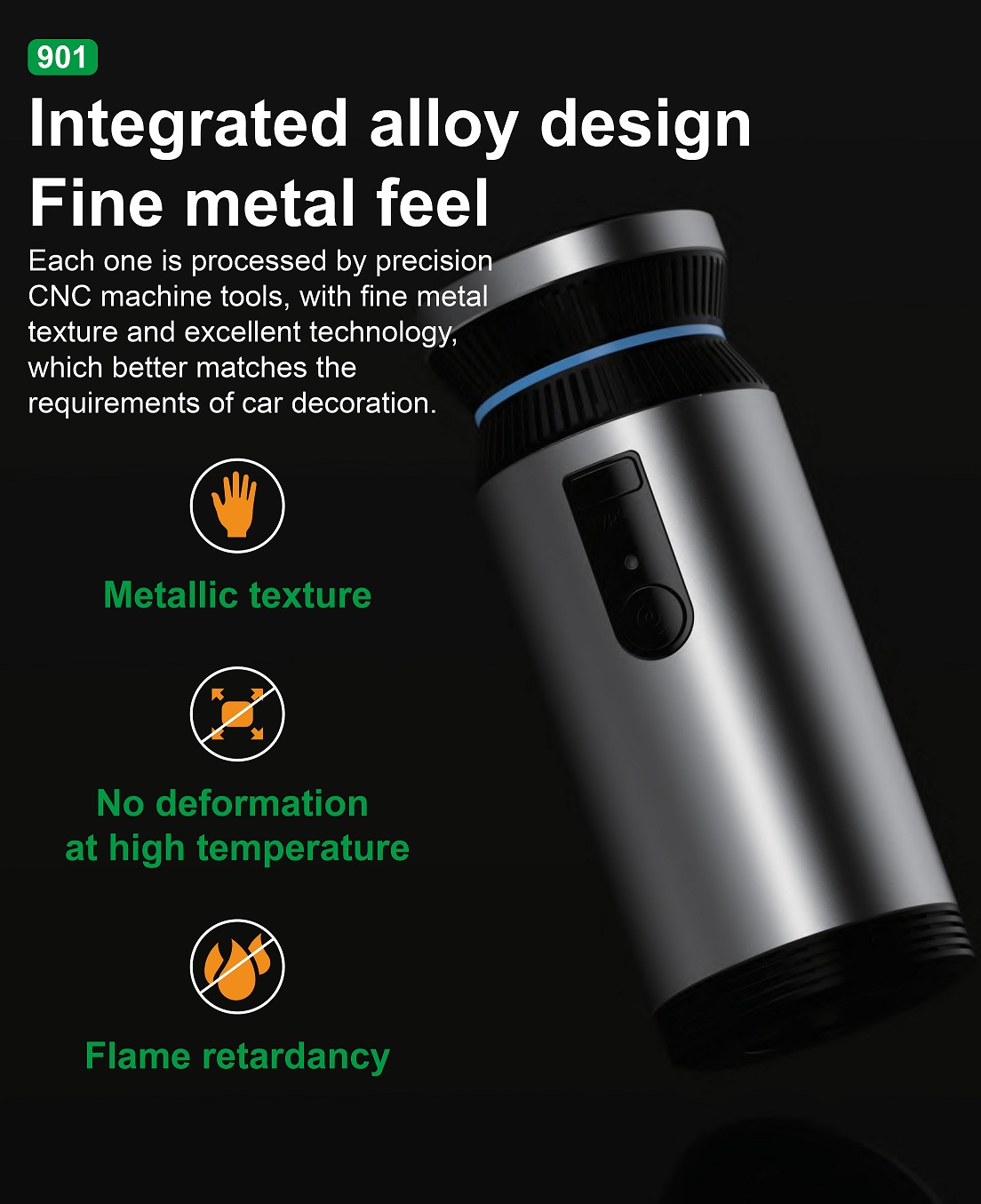 Integrated Aluminum Alloy Car Air Purifier Intelligent Control Ozone Generator Anion Technology Mini Portable Air Humidifier