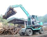 Four Wheel Drive Wheeled Excavator With Breaker Hammer Light Blue
