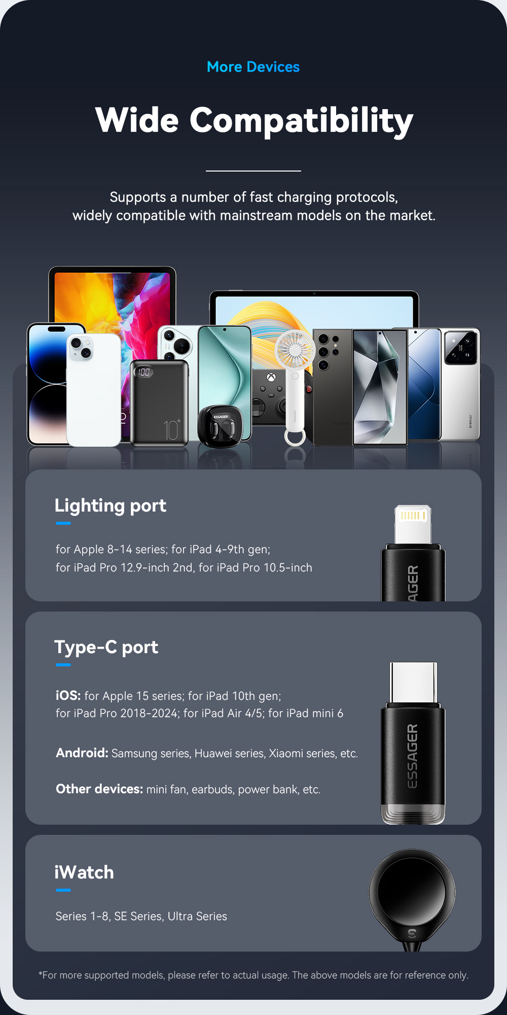 TPE USB A To USB C + L + Watch Cable 3 In 1 Charging Cable 3A ES-X60 Series
