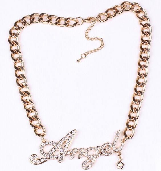 Buy cheap European and American fashion chain letters Angel Angel diamond necklace chain sweater from wholesalers