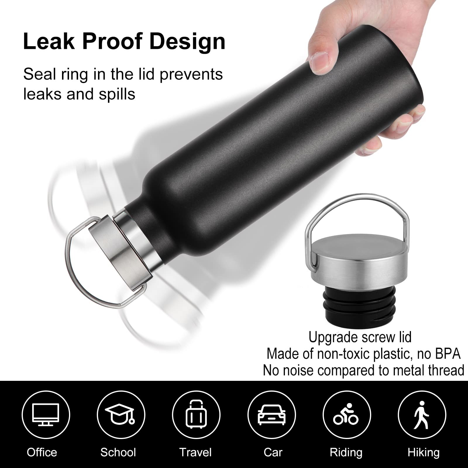 Gradient Stainless Steel Water Bottles 20 Ounce Vacuum Insulated Double Wall Travel Bottle With Leak Proof Lid Of Handle Metal Reusable Standard Mouth