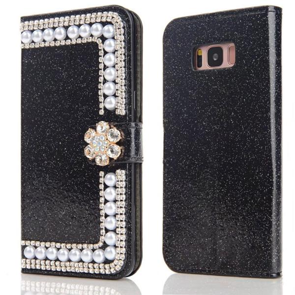 Book style shinny stand bling diamond leather wallet phone case for samsung s8