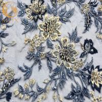 Buy cheap Wide French 3D Embroidery Lace Fabric Nylon Beaded 1 Yard Length product