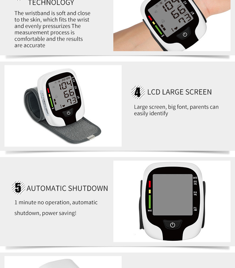 Smart Home Digital Wrist Sphygmomanometer Automatic Shutdown One Key Measurement