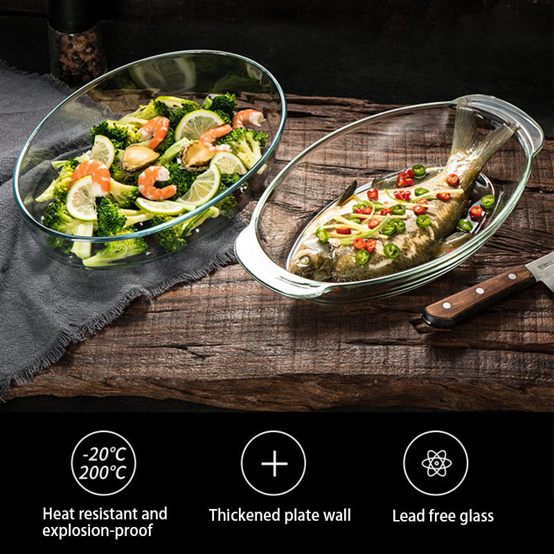 Microwave Oven Heated Transparent Glass Baking Tray