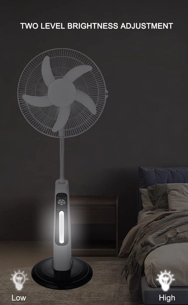 16/18 Inches AC DC 12V Charging 5 Blade Rechargeable Solar Stand Fan with Panel and Battery Solar Fan