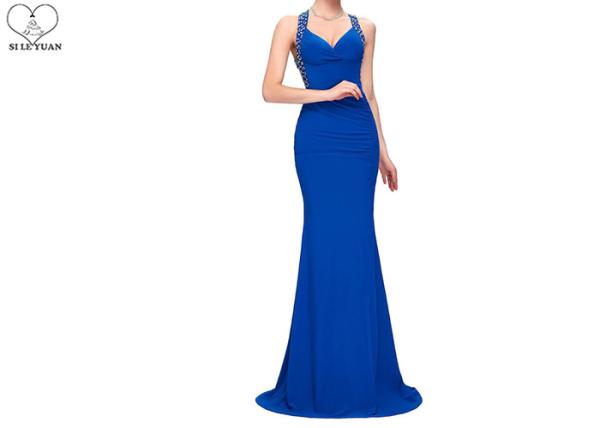 Buy cheap Sweetheart Royal Blue Mermaid Prom Dresses Sleeveless Back Hollow Special Pleats from wholesalers