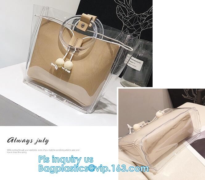 Semi Clear Plastic Gift Bags With Brown Handle Wedding Gift Packaging Bags Birthday Handbag Party Favors PP Gift Wrap