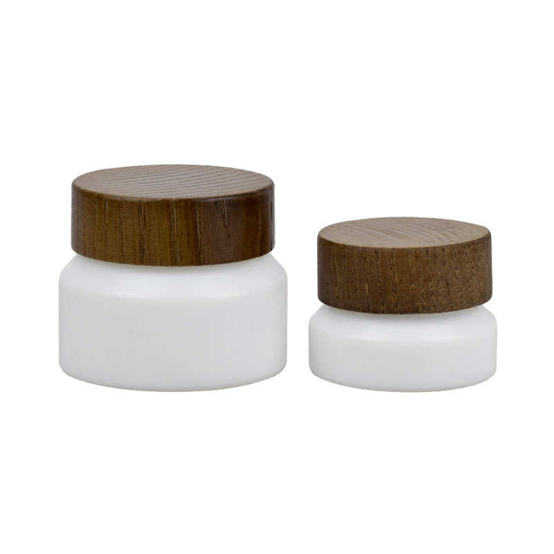 Natural 1oz 30ml Cosmetic Cream Glass Jar Matte White Glass Clay Mask Jar With Wooden Lid