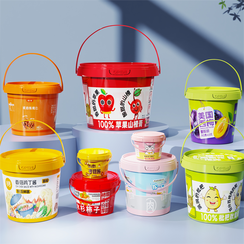 IML Printing Plastic Buckets for Yogurt Biscuit Cookies Pet Food Storage Container 300ml-5L