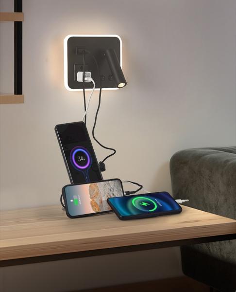 Buy cheap Multifunctional hotel villa apartment reading wall lamp USB Type-C wireless charger socket bedside light bedroom lamp from wholesalers