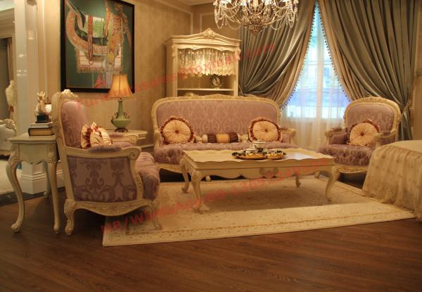Buy cheap Parquetry and Golden Decortation in Wooden Carving Frame with Fabric Upholstery Sofa from wholesalers