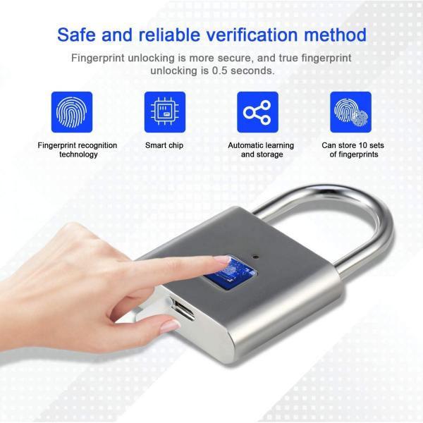 Fingerprint Padlock Fingerprint Waterproof Keyless Anti-Theft Security Digital Lock Portable for Locker, Gym, Door