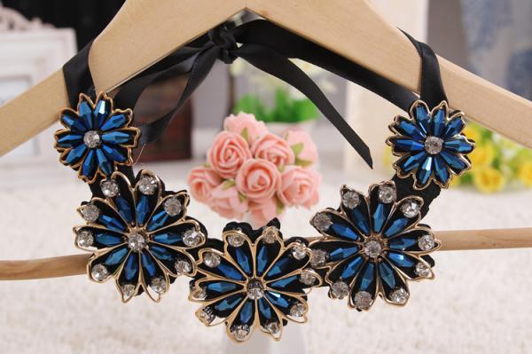 Buy cheap Fancy Blue Dance Wear Accessories Golden Edge Flower Collar Necklace With Crystal Beaded from wholesalers