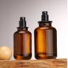 Buy cheap New Luxury Cylinder Shape Amber Spray Glass Bottle 30ml 50ml 100ml Cosmetic Amber Perfume Bottle With Round Wooden Lids from wholesalers