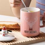 New Festival Mug Christmas Round Santa Claus Lid Stainless Steel Spoon Elk